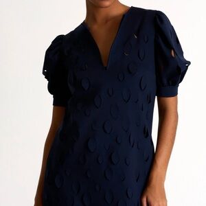 Navy Marine Blue Shan Dress with Ballon Shoulders and Cutouts in size S/M